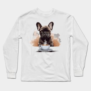 French Bulldog Drinking Coffee Long Sleeve T-Shirt